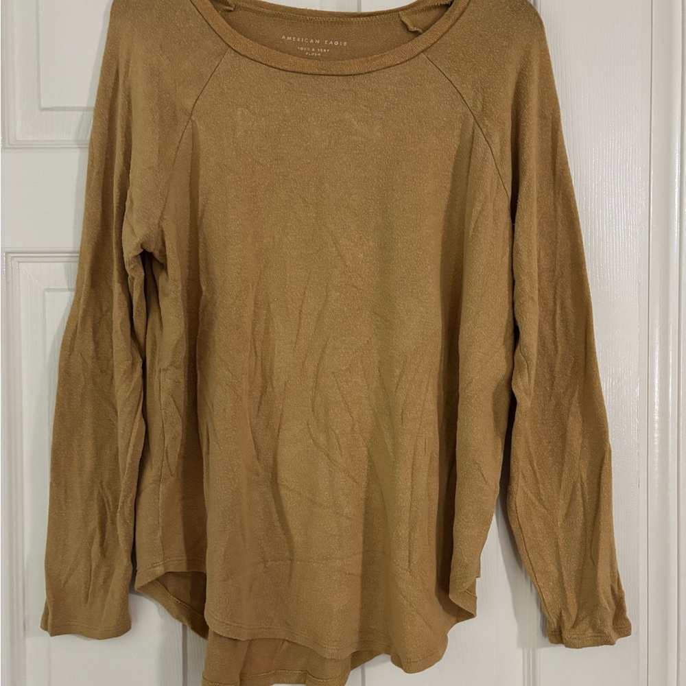American Eagle Outfitters Women's Camel Long Sleeve Tee